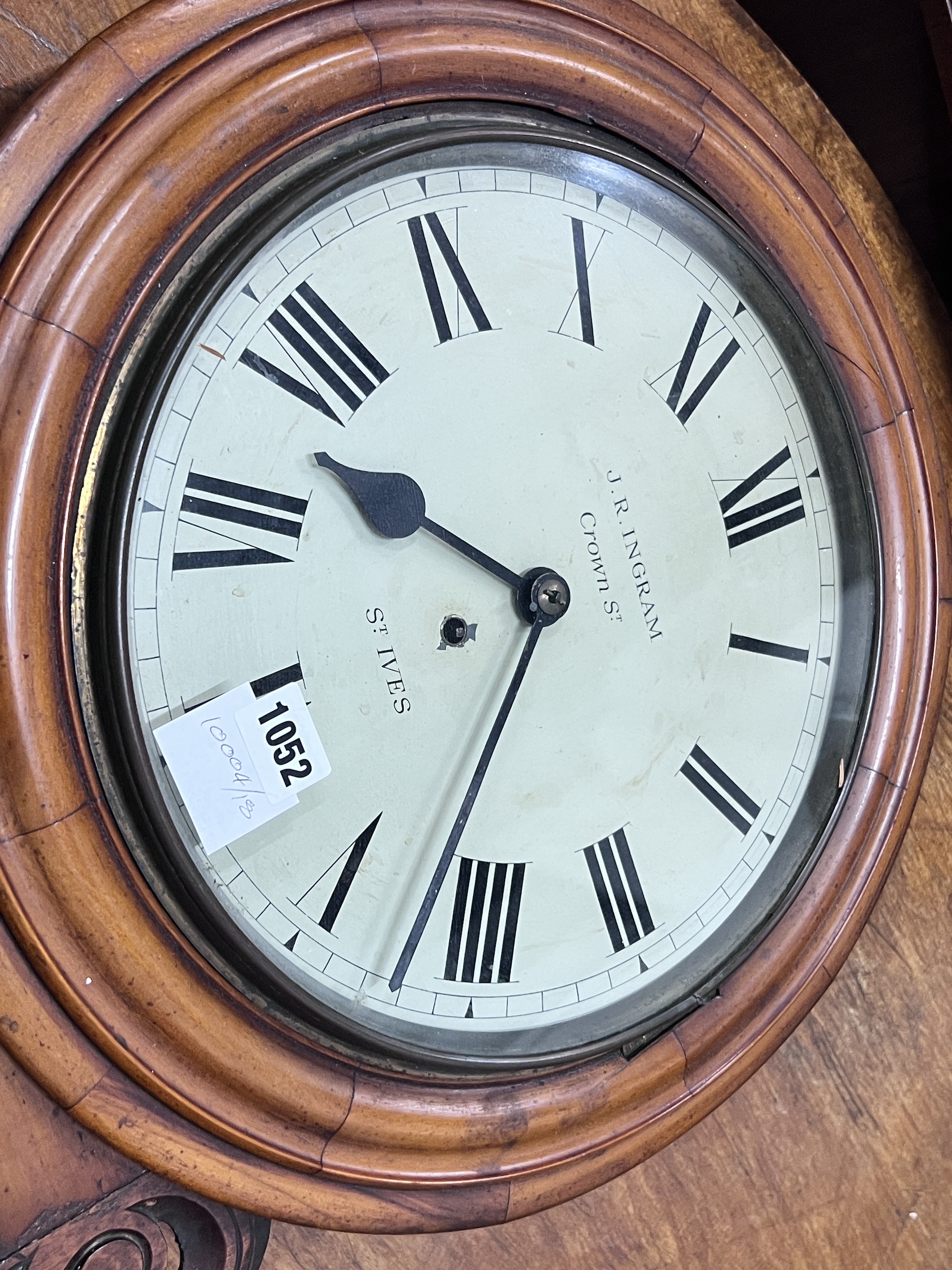 A Victorian drop dial wall clock with later movement, height 62cm